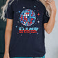 Blue Party In USA Graphic Print Short Sleeve T Shirt