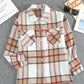 Khaki Plaid Print Buttoned Shirt Coat with Pocket