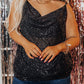 Black Plus Size Drape Neck Sequin Tank Top