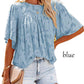 Paneled Lace Floral Flared-Sleeve Chiffon Top