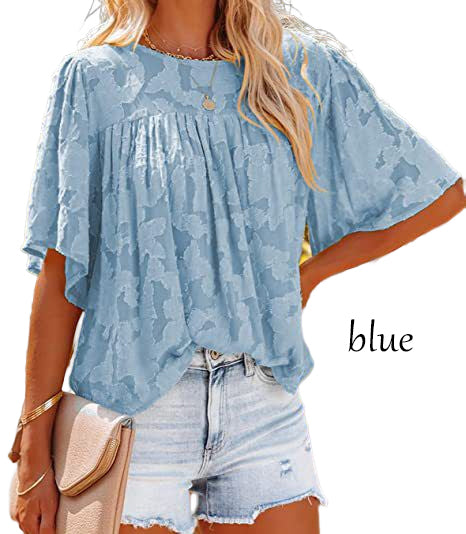 Paneled Lace Floral Flared-Sleeve Chiffon Top