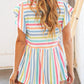 Multicolor Stripe Print Textured Knit Babydoll Blouse