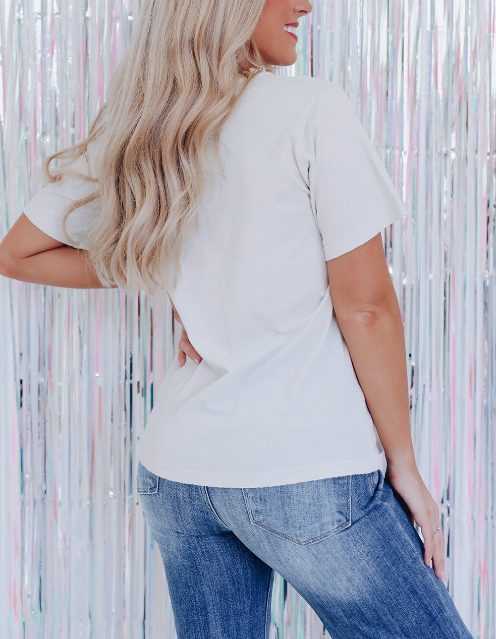 White Lets Get Rowdy Hat Star Print Short Sleeve T Shirt