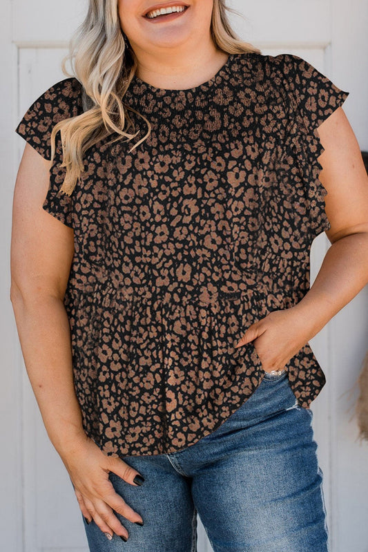 Black Plus Size Smocked Floral Blouse