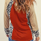 Brown Christmas Tree Leopard Color Block V Neck Top