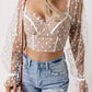 Apricot Polka Dot Mesh Frilled Long Sleeve Crop Top
