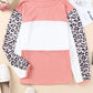 Red Leopard Color Block Knitted Long Sleeve Top