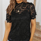 Black High Neck Lace Short Sleeve Top