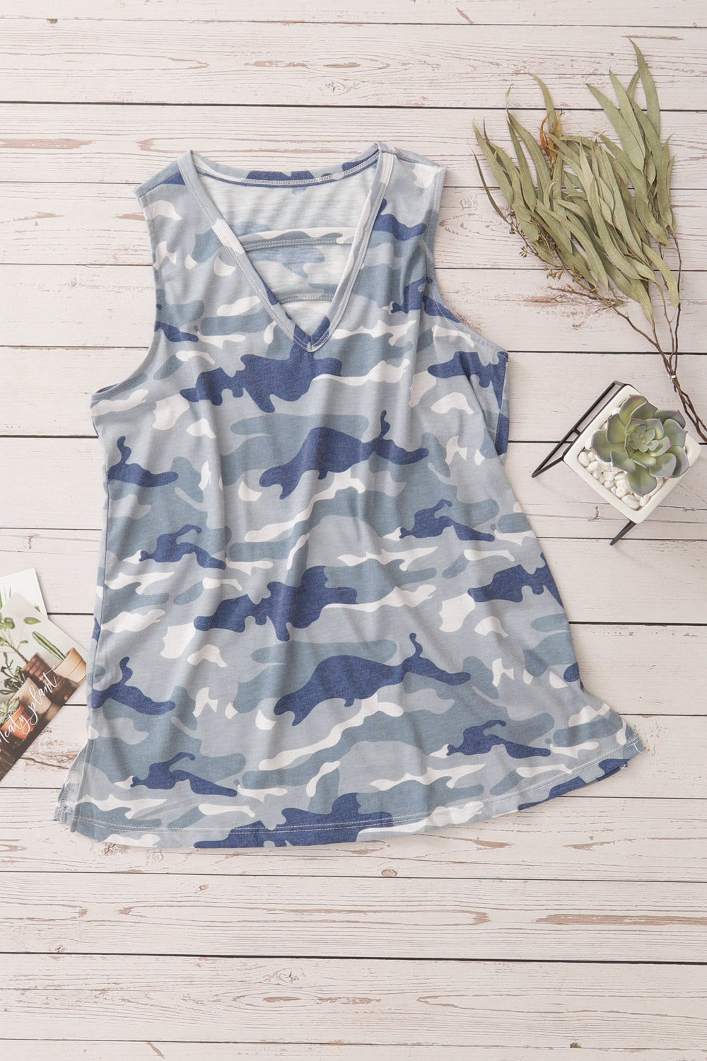 Hollow Out Camouflage Tank Top
