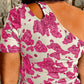 One Shoulder Cow Print Cut out Short Sleeve Top