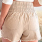 Khaki Smocked Elastic High Waist Casual Shorts