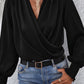 Drape V Neck Smocked Long Sleeve Blouse