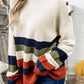 Buttoned Shoulder Drop Shoulder Striped Sweater