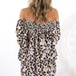Leopard Off Shoulder Flared Sleeve Top