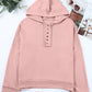 Casual Button Solid Patchwork Trim Hoodie