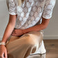 White Crochet Lace Hollowed Short Sleeve Top