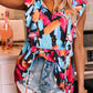 Multicolor Abstract Print V Neck Ruffled Tank
