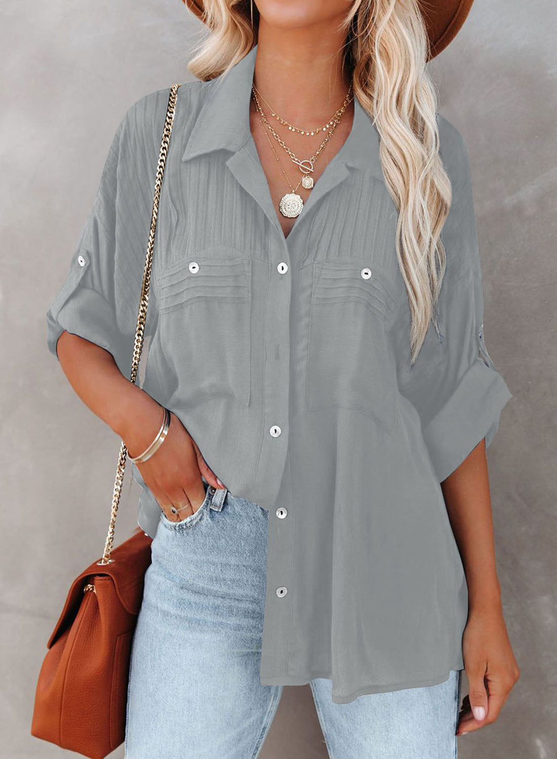 women's pleated pocket shirt