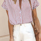 Short Sleeve Buttoned Striped Print Blouse