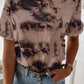 Brown Vintage Tie Dye Ruffle Short Sleeve T Shirt