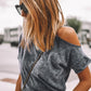 Gray Vintage Asymmetric Cold Shoulder T-shirt