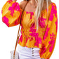 Yellow Floral Print Off Shoulder Puff Sleeve Blouse