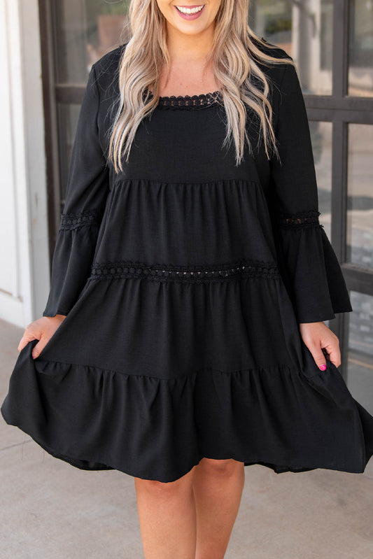 Lace Trim Tie Back Plus Size Tiered Swing Dress