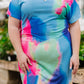V Neck Tie Dye Leopard Splicing Plus size Mini Dress