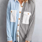 Colorblock Fleece Pockets Buttoned Shirt