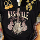 Nashville Leopard Guitar Rose Print Short Sleeve T Shirt