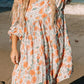 Orange Plus Size Square Neck Tie Sleeve Floral Dress