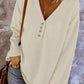 Apricot V Neck Buttons Drop Shoulder Ribbed Knit Top