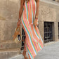 Bohemian Striped Print Sleeveless Holiday Maxi Dress