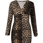 Print V Neck Long Sleeve Bodycon Mini Dress