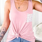 Pink Floral Patch Pocket Tank Top