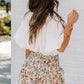 Beige Smocked High Waist Ruffle Tiered Floral Skirt
