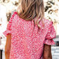 Pink Abstract Print Buttoned Ruffle Sleeve Shirt