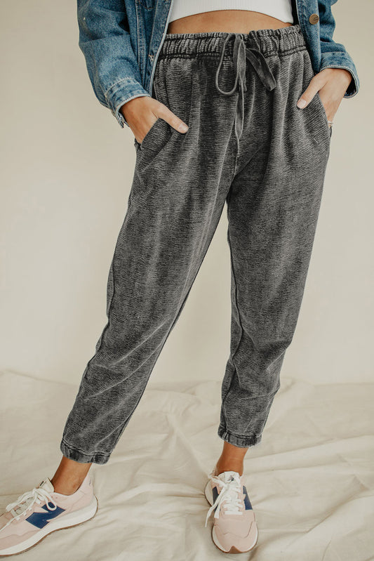 Heather Textured Drawstring Pocketed Pants