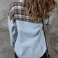 Sky Blue Plaid Patchwork Raw Hem Denim Jacket