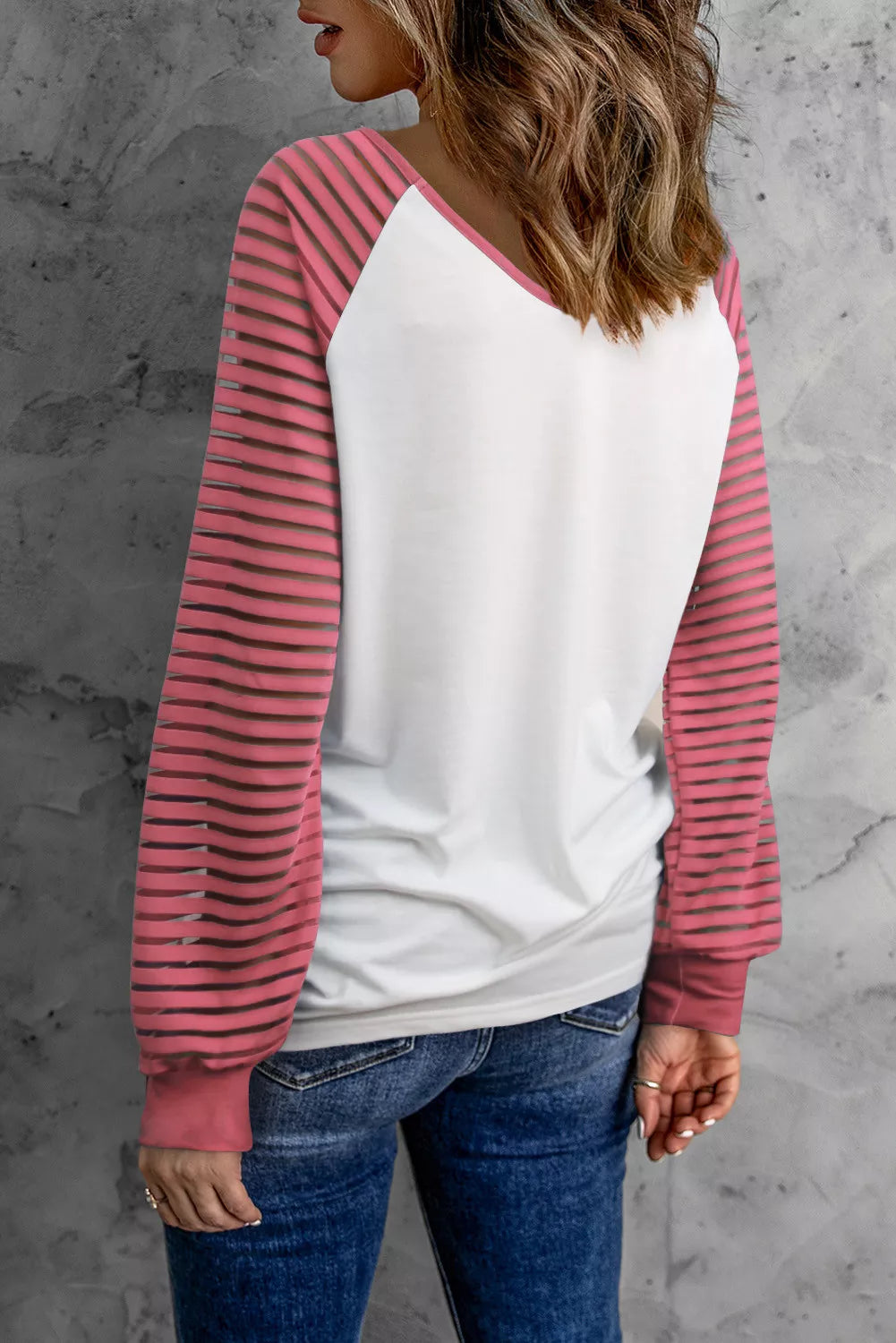 Pink Love Embroidered Sheer Patch Long Sleeve Top