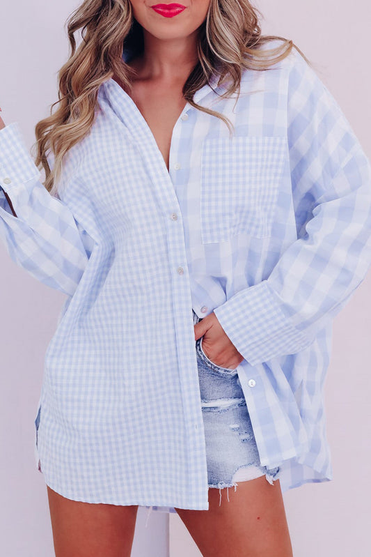 Mix Checked Patchwork Long Sleeve Shirt