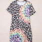 Leopard Reverse Tie Dye Rainbow Pocket Mini Dress