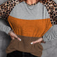 Gray Leopard Striped Color Block Long Sleeve Blouse