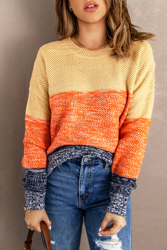 Block Netted Texture Pullover Sweater