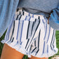 Stripe Raw Hem Distressed Denim Shorts