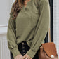 Waffle Knit Split Neck Pocketed Loose Top