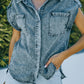 Rolled Sleeve Buttoned Denim Shirt with Pocket