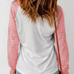 Pink Sheer Striped Sleeve Valentine's Day Leopard Heart Print Top