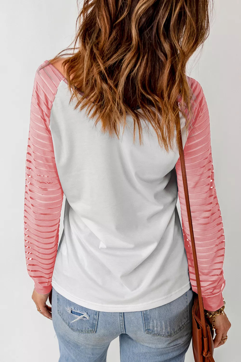 Pink Sheer Striped Sleeve Valentine's Day Leopard Heart Print Top