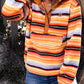 Multicolor Striped Kangaroo Pocket Buttoned Sherpa Sweatshirt